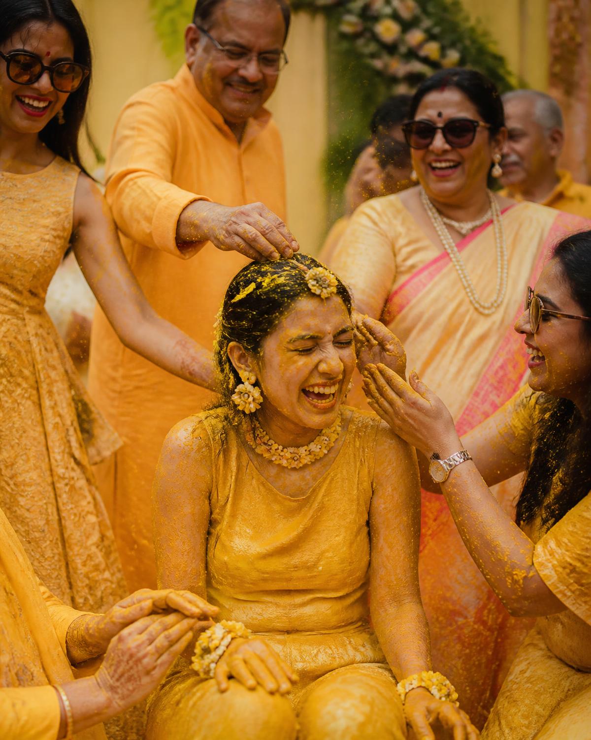 Candid haldi ceremony celebration with family